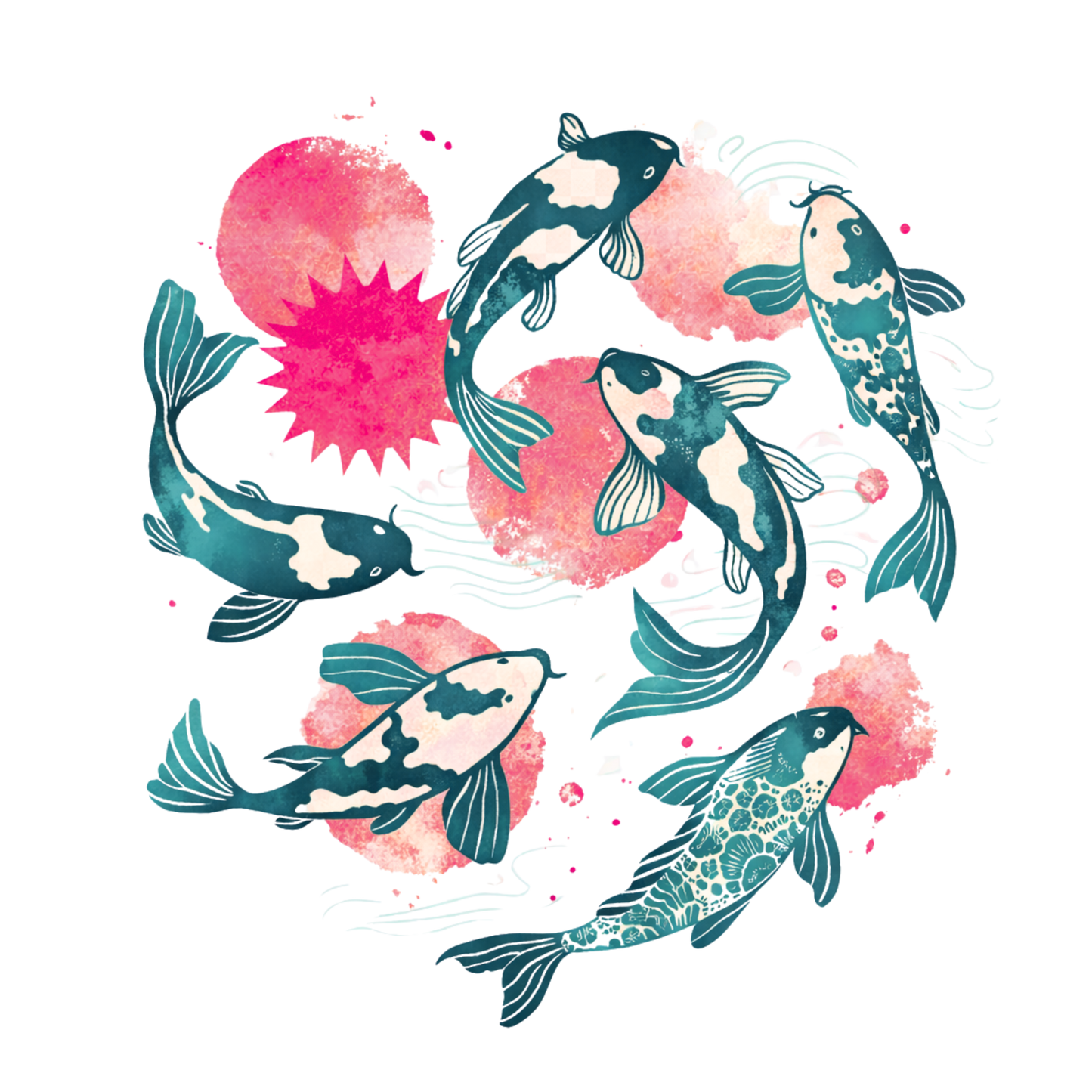 Koi Fish Harmony Circle Graphic T-Shirt