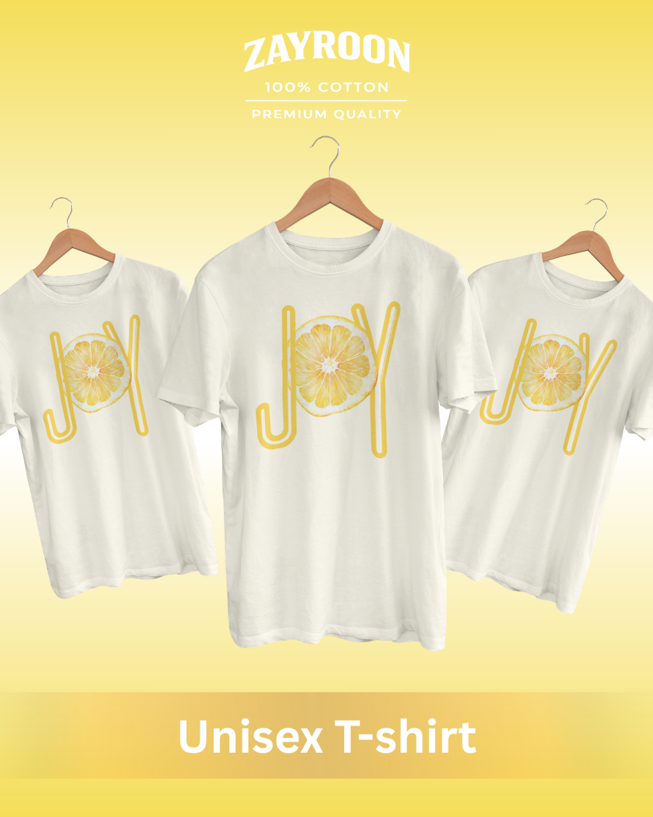 joy lemon graphic t-shirt, premium cotton white tee with citrus design, summer casual wear