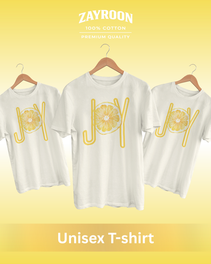 joy lemon graphic t-shirt, premium cotton white tee with citrus design, summer casual wear
