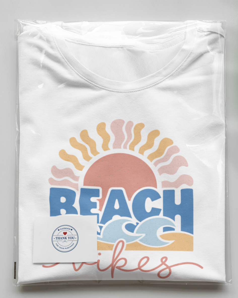 beach vibes graphic t-shirt, premium cotton black tee with sunset and wave design, summer casual wear