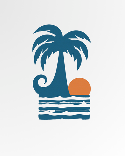 palm sunset beach graphic t-shirt, premium cotton white tee with tropical wave and palm tree design, summer casual wear