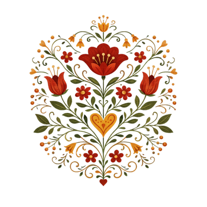 Golden Heart Bloom Folk Garden – Unique Folk Floral T-Shirt Design