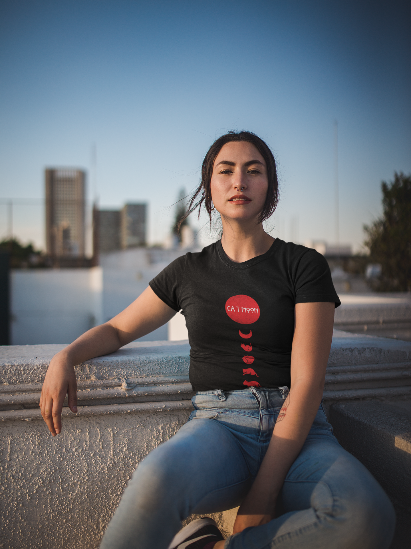 Cat Moon – Artistic Sunset Cat Silhouette Unisex T-Shirt