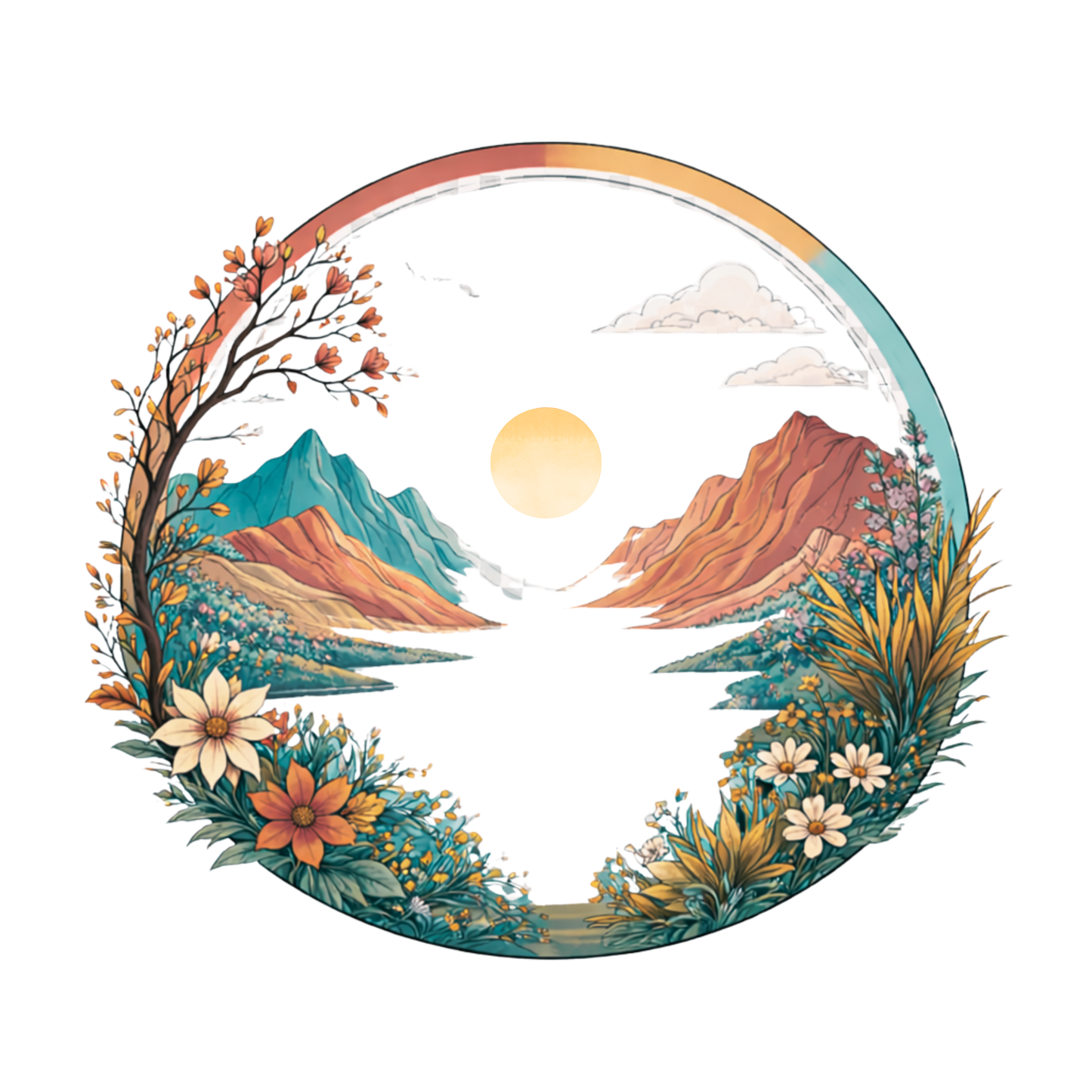 Mountain Sunset Circle Graphic T-Shirt