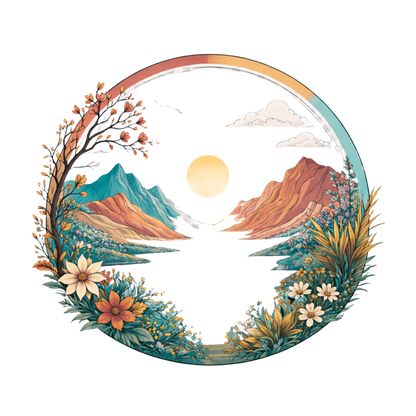 Mountain Sunset Circle Graphic T-Shirt