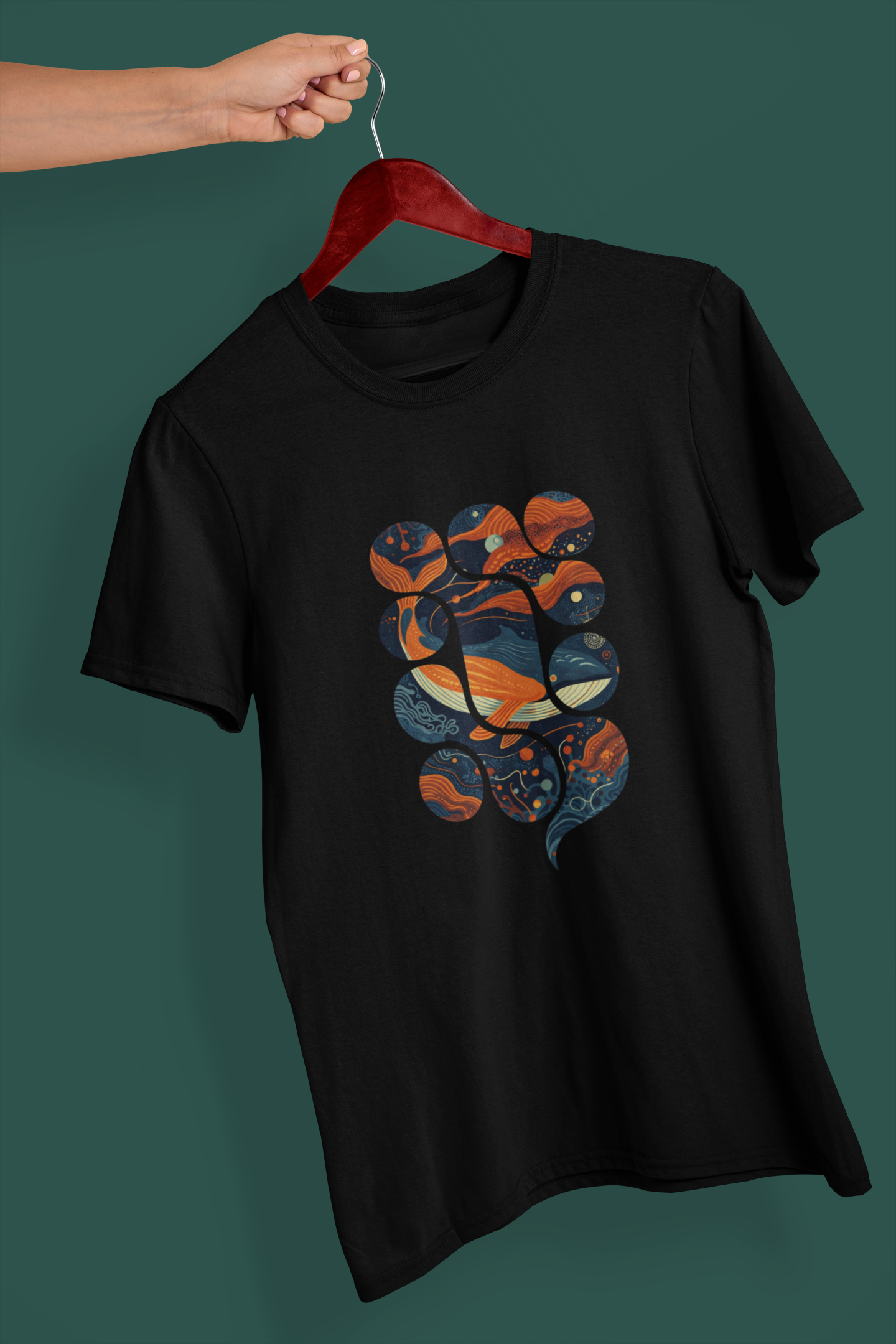 Abstract Cosmic Dolphin Graphic T-Shirt
