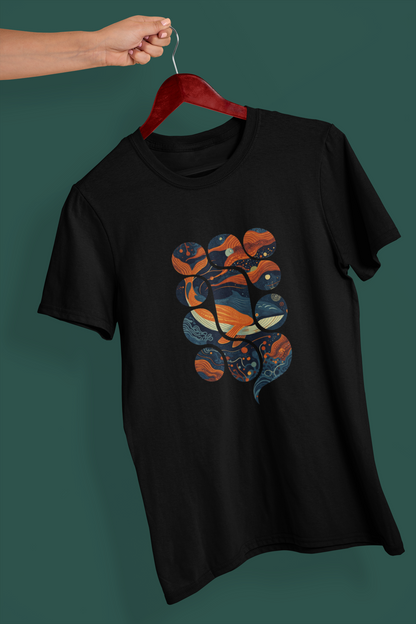 Abstract Cosmic Dolphin Graphic T-Shirt