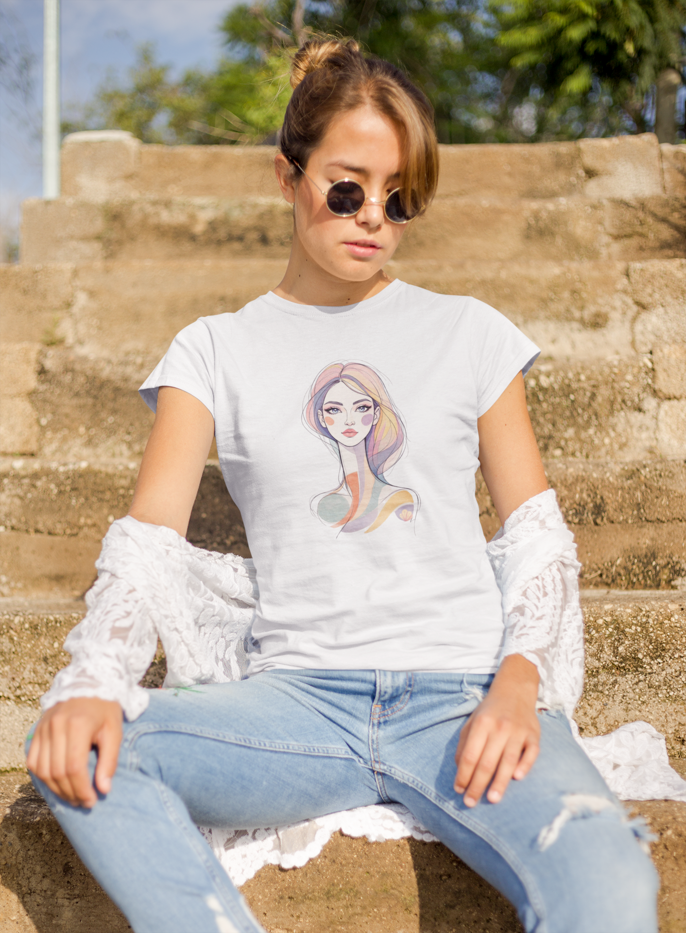 Minimal Artistic Woman Portrait Graphic T-Shirt