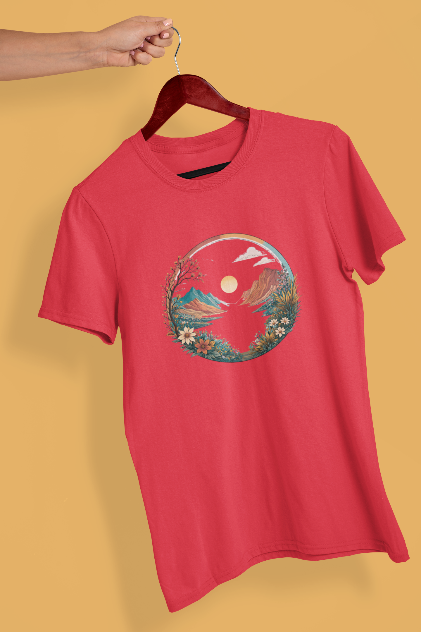 Mountain Sunset Circle Graphic T-Shirt