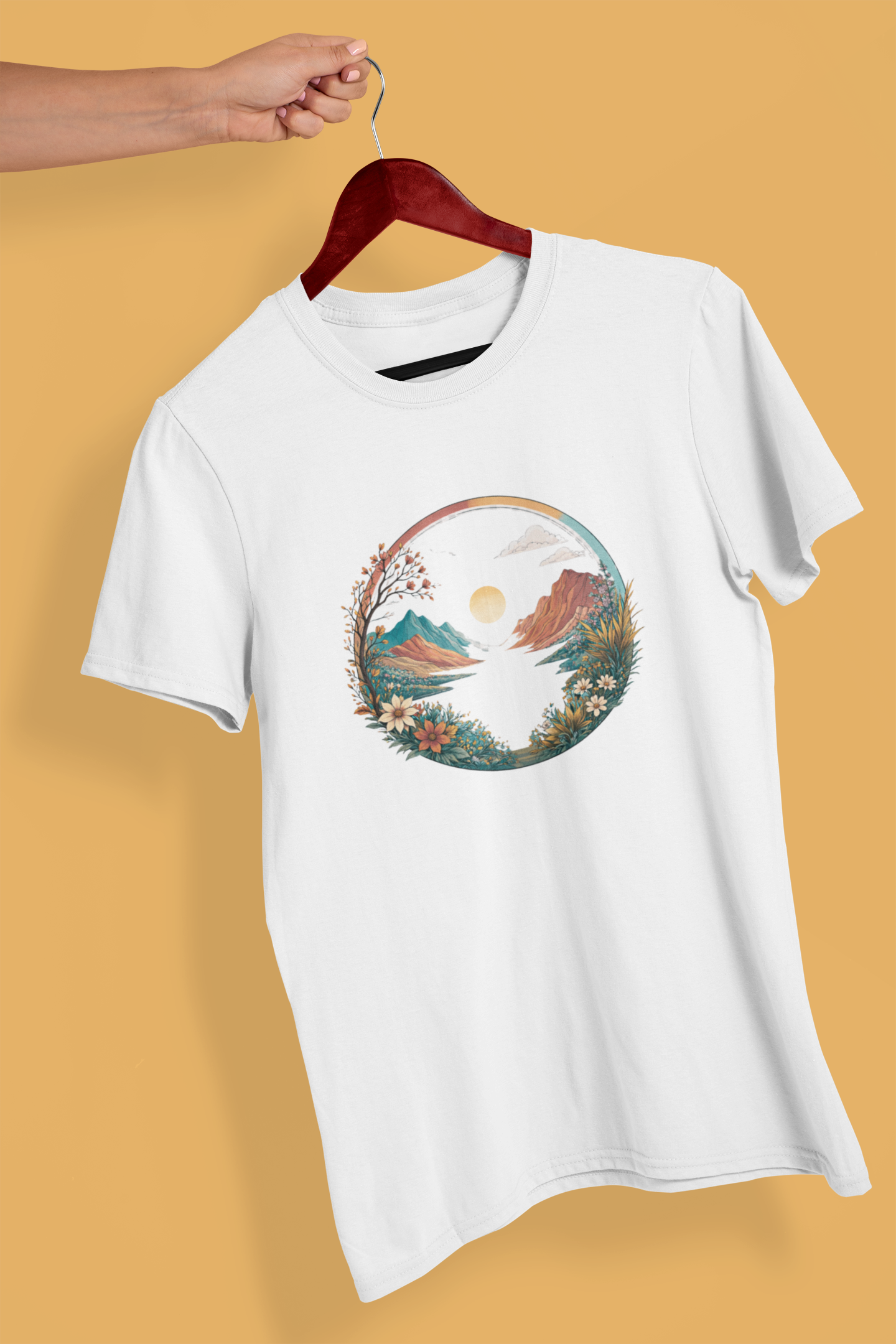 Mountain Sunset Circle Graphic T-Shirt