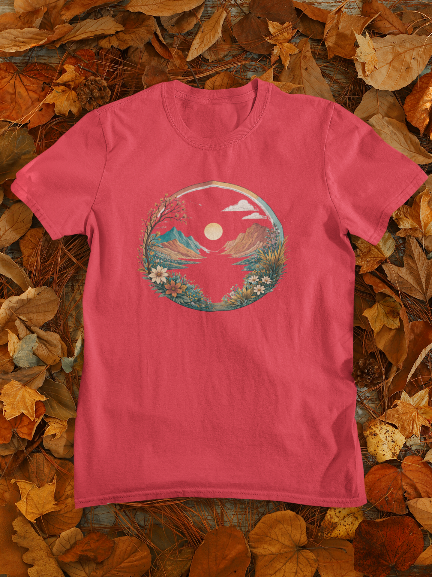 Mountain Sunset Circle Graphic T-Shirt