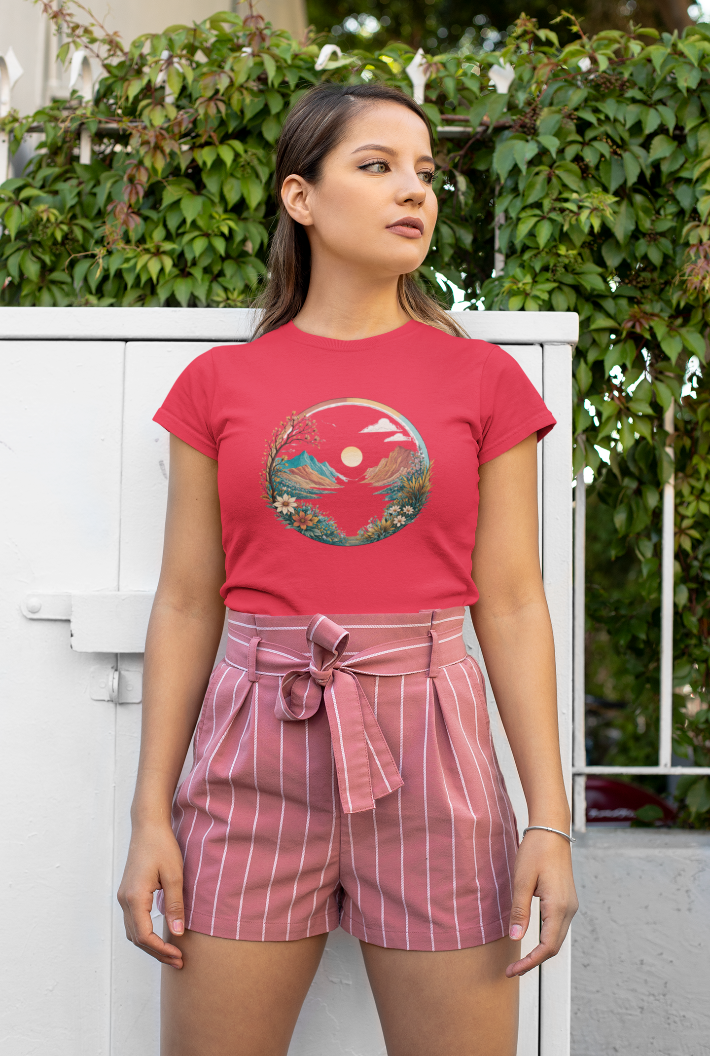 Mountain Sunset Circle Graphic T-Shirt