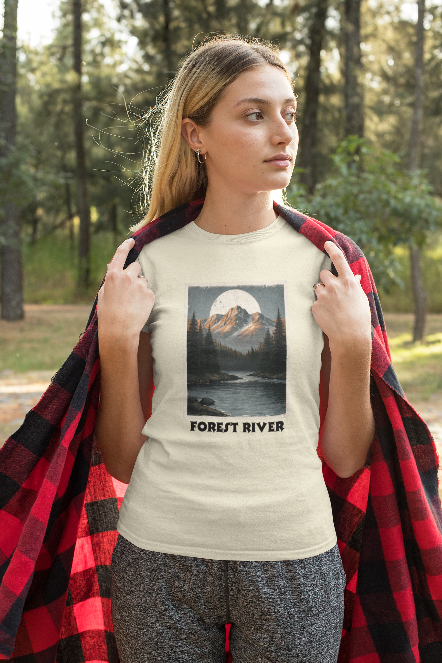 Forest River Mountain Landscape Graphic T-Shirt